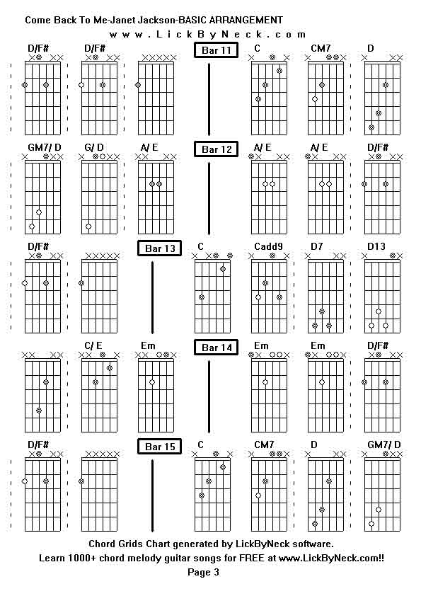 Chord Grids Chart of chord melody fingerstyle guitar song-Come Back To Me-Janet Jackson-BASIC ARRANGEMENT,generated by LickByNeck software.